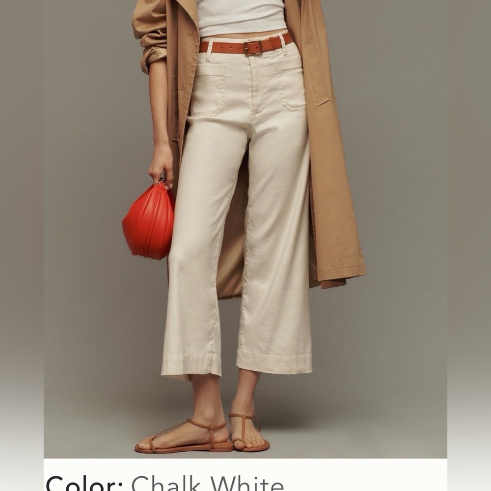 Anthropologie Cream Linen-Blend Pants